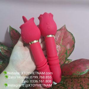 [Mã 370] Hoa Hồng 2 Đầu Rung Thụt Liếm/Mút