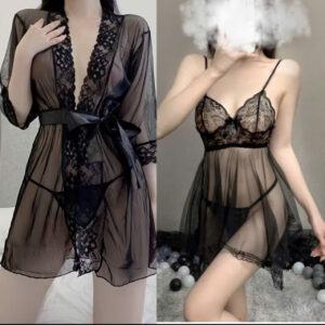[Mã 381] Bộ váy áo choàng ren xuyên thấu sexy